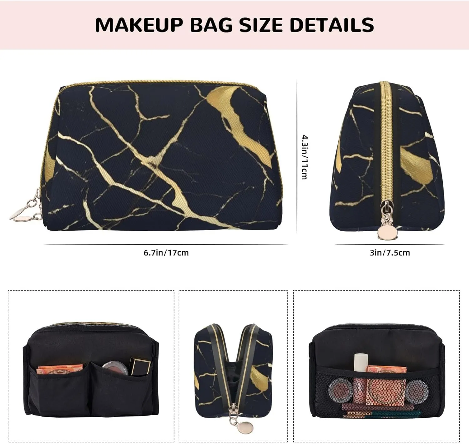 Marble Toiletry Pouch, Travel-Friendly Makeup Organizer For Makeup Brushes, Lipsticks