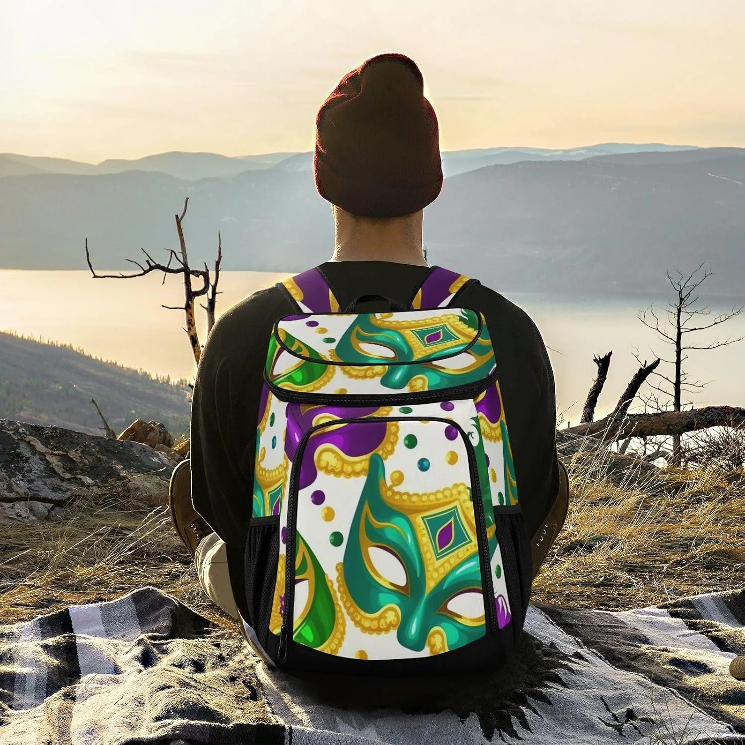 Mardi Gras Pattern 36 Cans Cooler and Backpack Lightweight Beach Cooler Backpack Lunch Box for Men