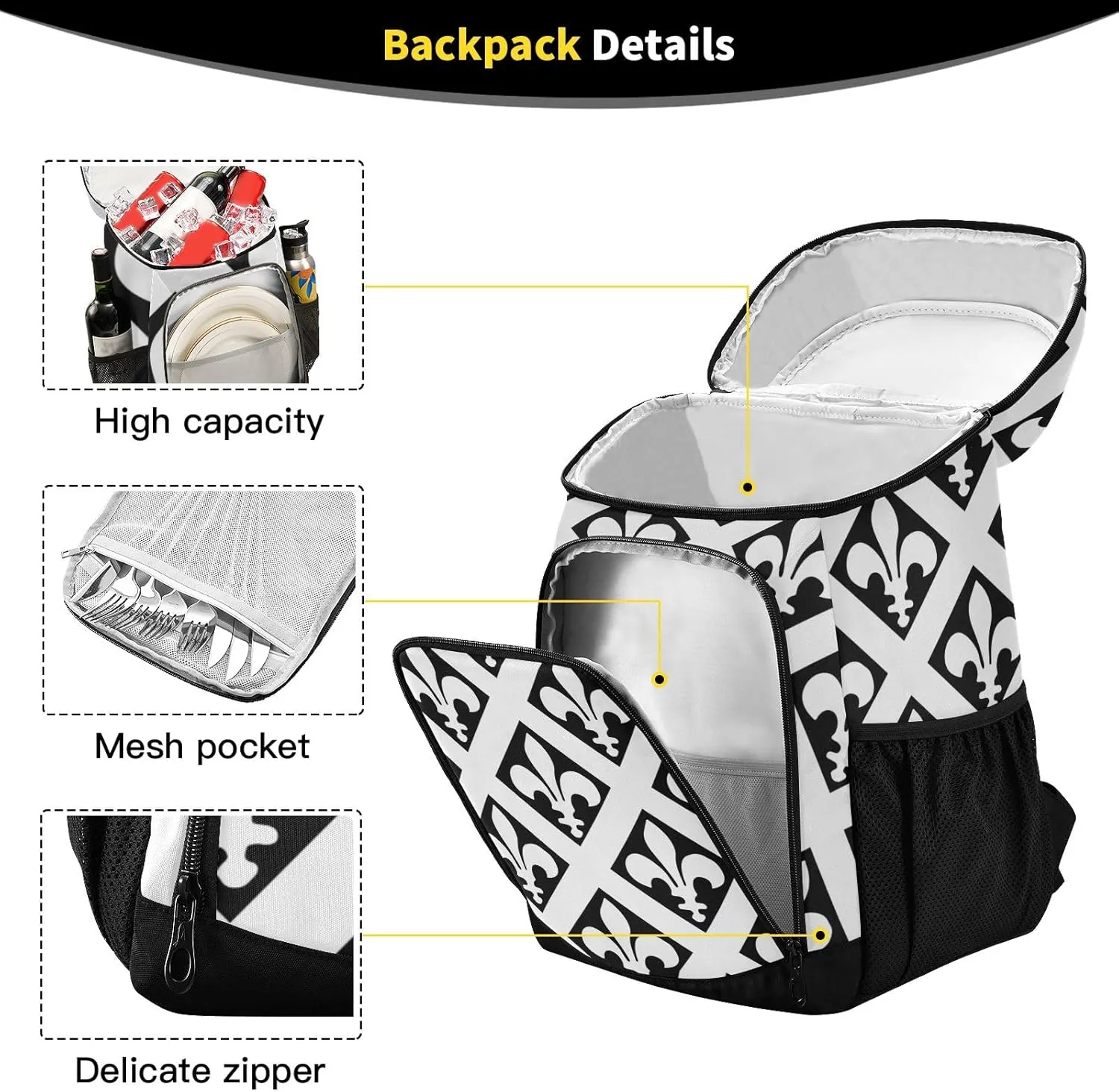 Mardi Gras Purple Fleur De Lis 36 Cans Beach Bag Cooler Lightweight Cooler for Camping Work Lunch Backpack for Men