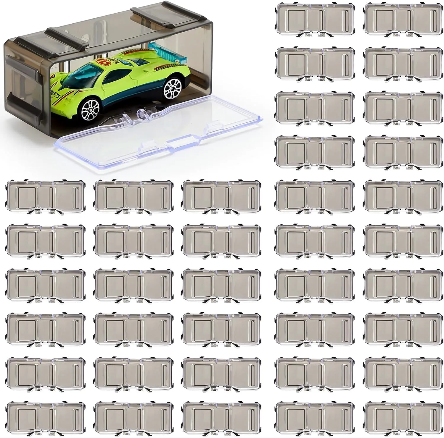 Marsui 100 Pcs 1/64 Scale Toy Cars Organizer Storage Case Clear Individual Toy Car Display Case1.4 x 1.4 x 3.5 Inches