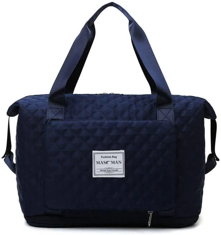 MASMAN Foldable Weekend Tote Duffle Travel Bag, NAVY, FASHION