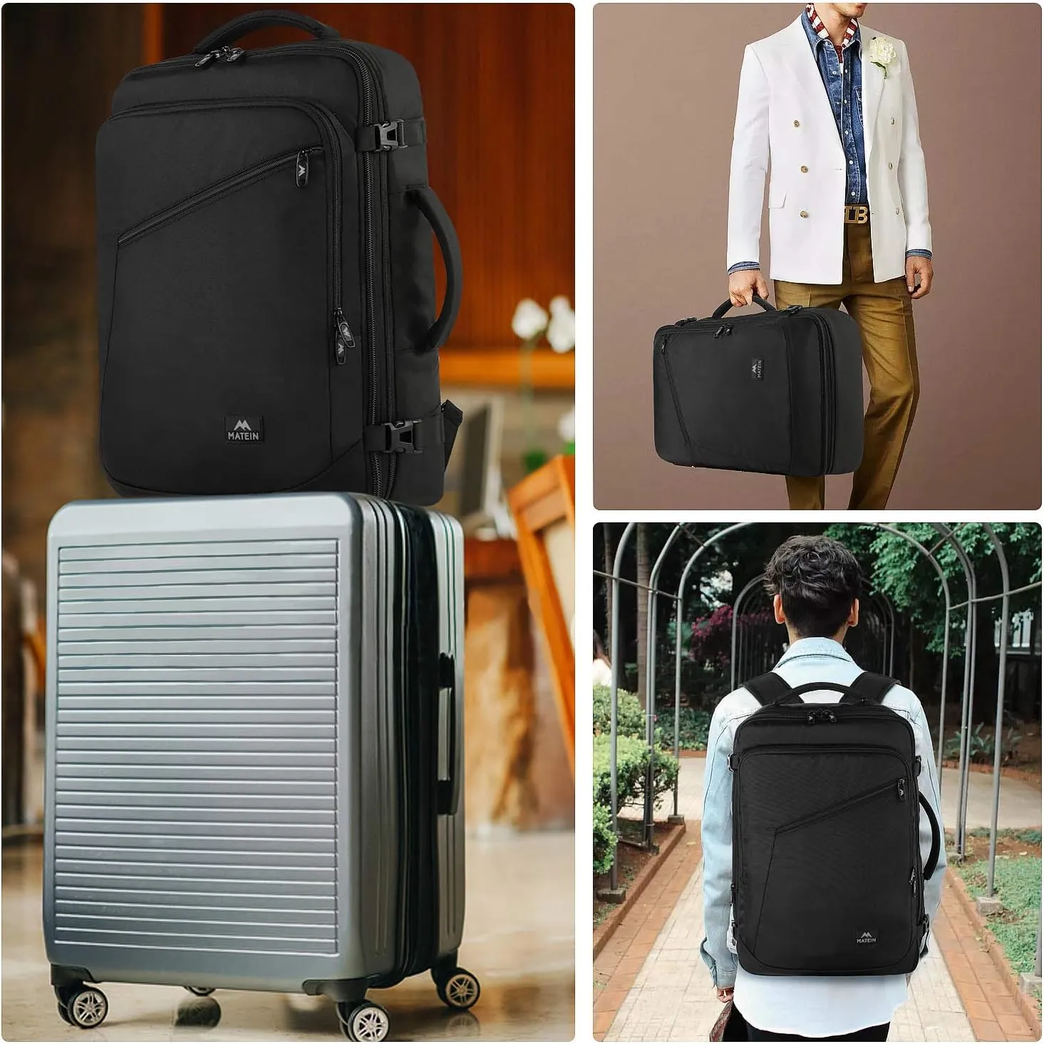 MATEIN Carry on Backpack, Extra Large Travel Backpack Expandable Airplane Approved Weekender Bag for Men and Women, Water Resistant Lightweight Daypack for Flight 40L, Black