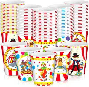 Maxcheck 100 Pcs 9 oz Circus Cups Disposable Party Supplies Paper Colorful Fun Drinking Cups Birthday Party Favor Decorations