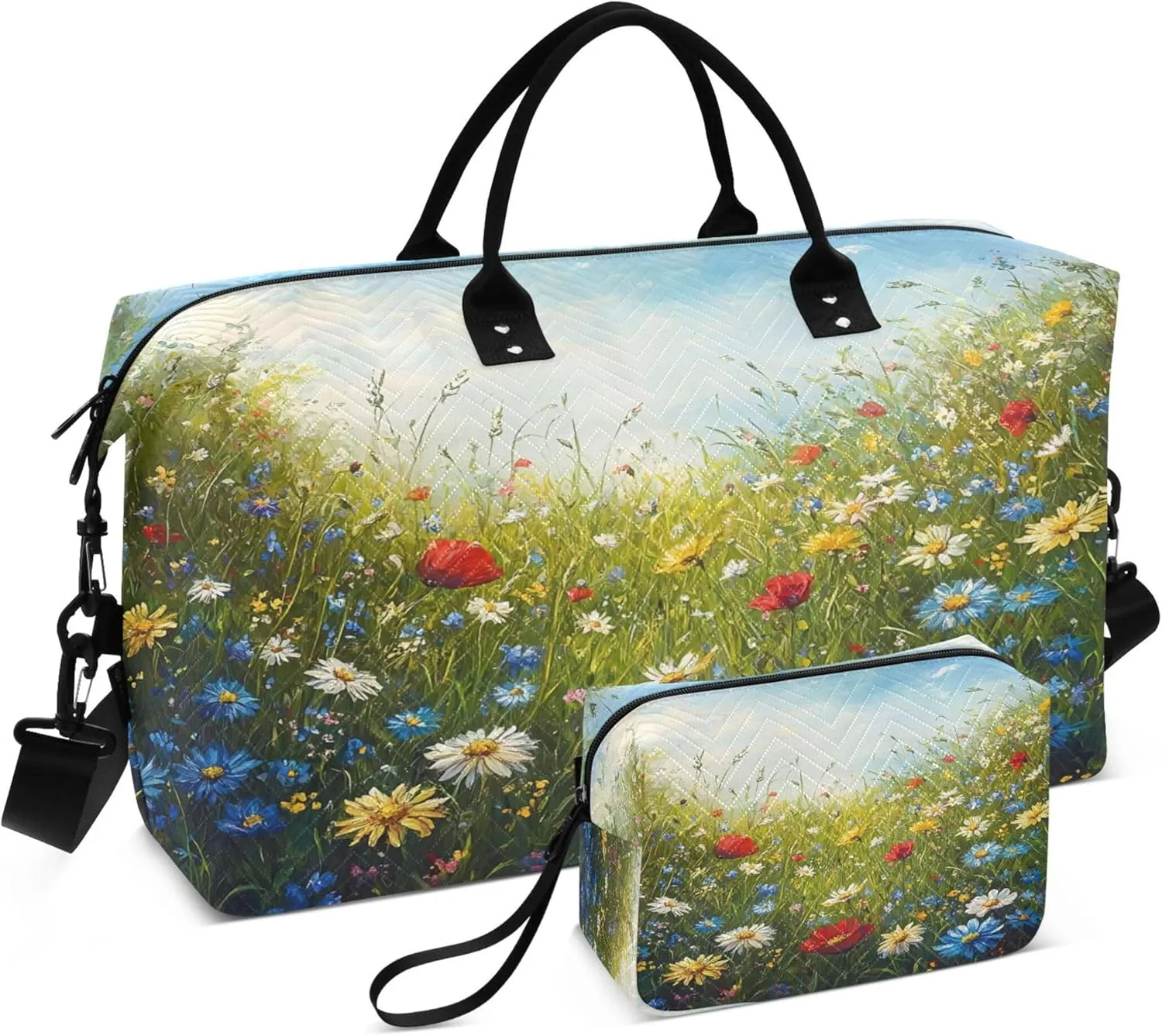 Meadow in Countryside Travel Duffel Bags Carry on Weekender Overnight Bag Large for Airplane with Toiletry Bag for Men Women