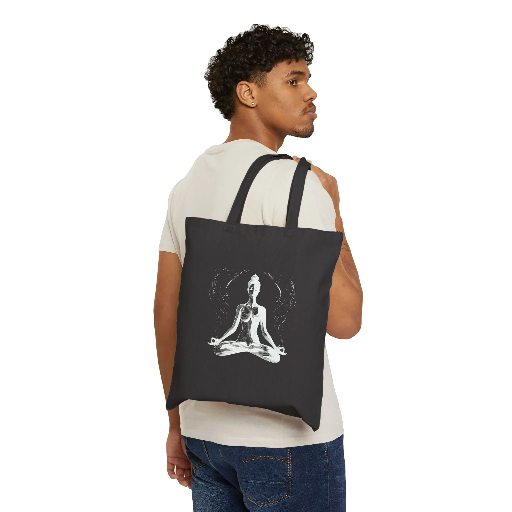Meditation Pose Cotton Canvas Tote Bag for Mindfulness Lovers
