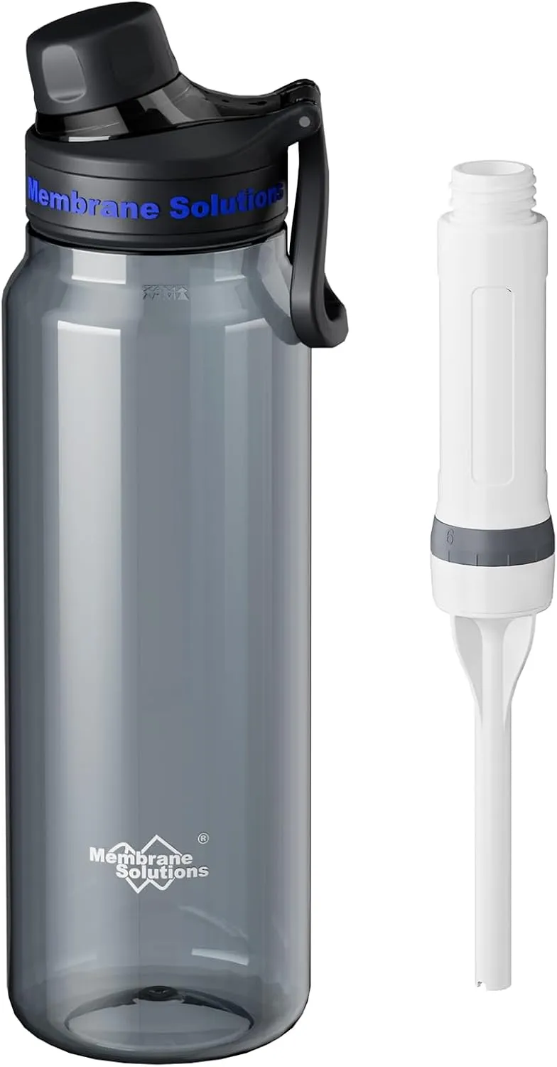 Membrane Solutions C3 Filtered Water Bottle, 36oz BPA-Free Bottle with Replaceable ACF Filter Cartridge, Portable Water Filter, Travel, Hiking & Camping for Clean Drinking Water Anywhere(Grey)