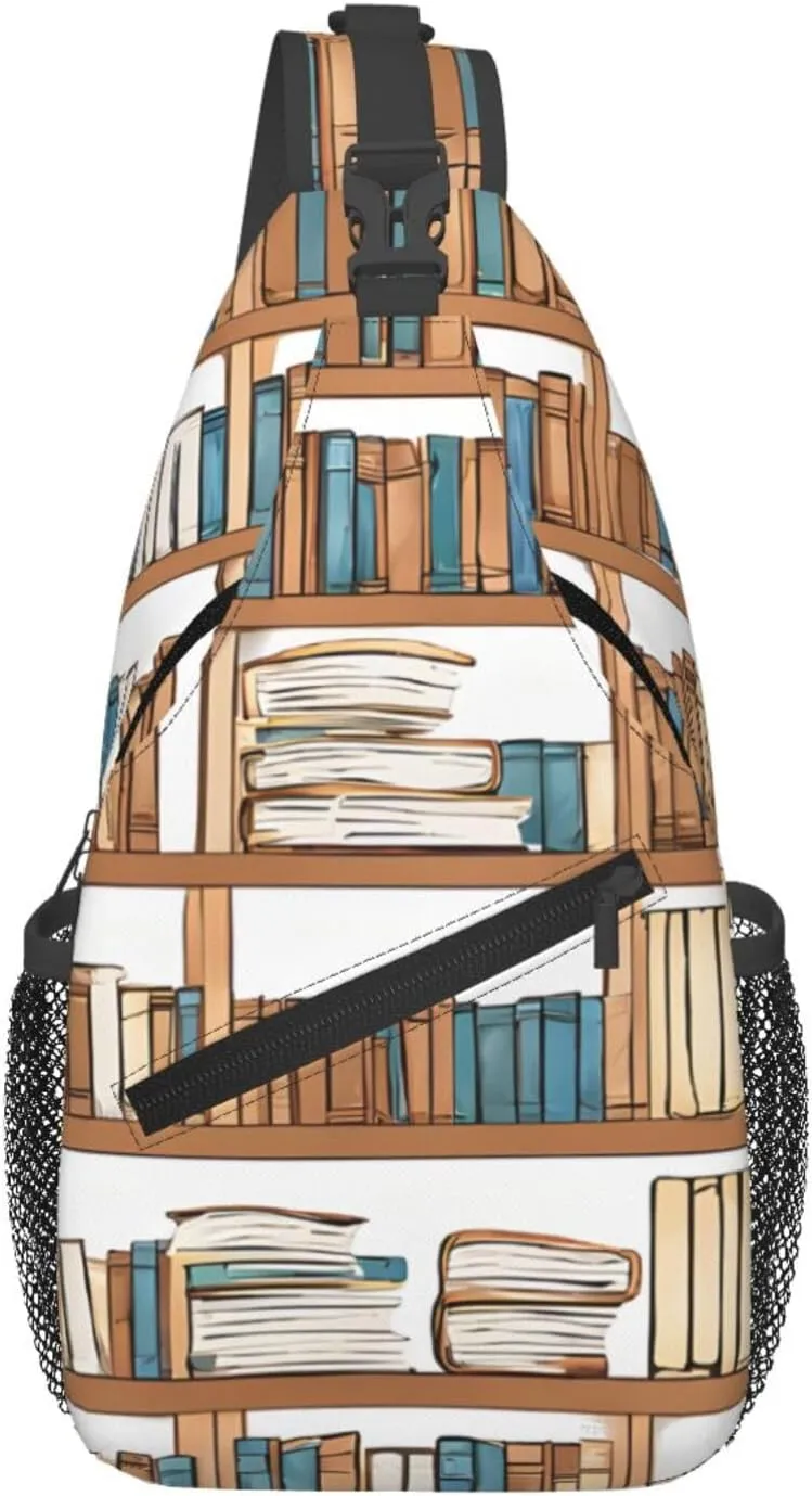 Men's Cross Chest Bag Diagonally(Book Shelves Collection and Ladder), Crossbody Shoulder Bag Travel Hiking Daypack for Women