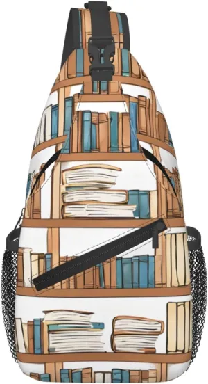 Men's Cross Chest Bag Diagonally(Book Shelves Collection and Ladder), Crossbody Shoulder Bag Travel Hiking Daypack for Women