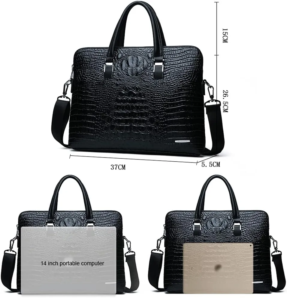 Men's Handbag PU Leather Crocodile Pattern Briefcase Messenger Bag Attache Case