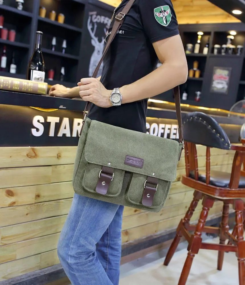 Men's Messenger Bag Vintage Canvas Satchel Bag Military Shoulder Laptop Bags Bookbag Working Bag for Men