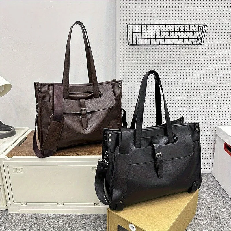 Men's Messenger Bag with Laptop Compartment Faux Leather Briefcase