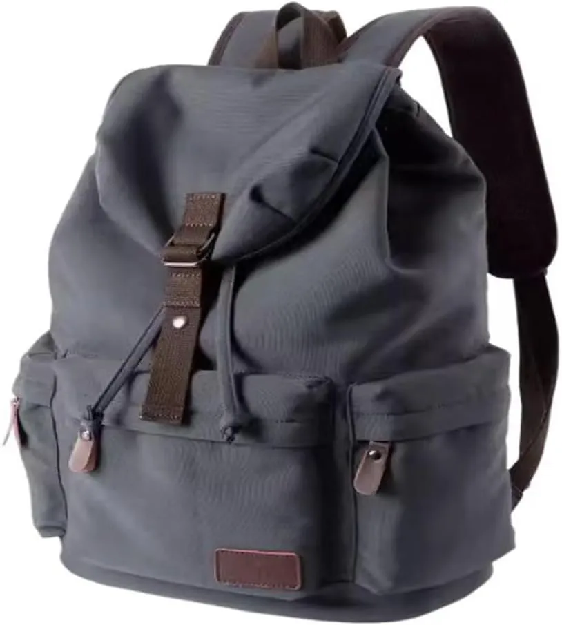 Men's Vintage Canvas Backpack Spacious College and Travel Bag Ideal for Outdoor Leisure Activities (Blue and Black Large Upgraded Cotton)