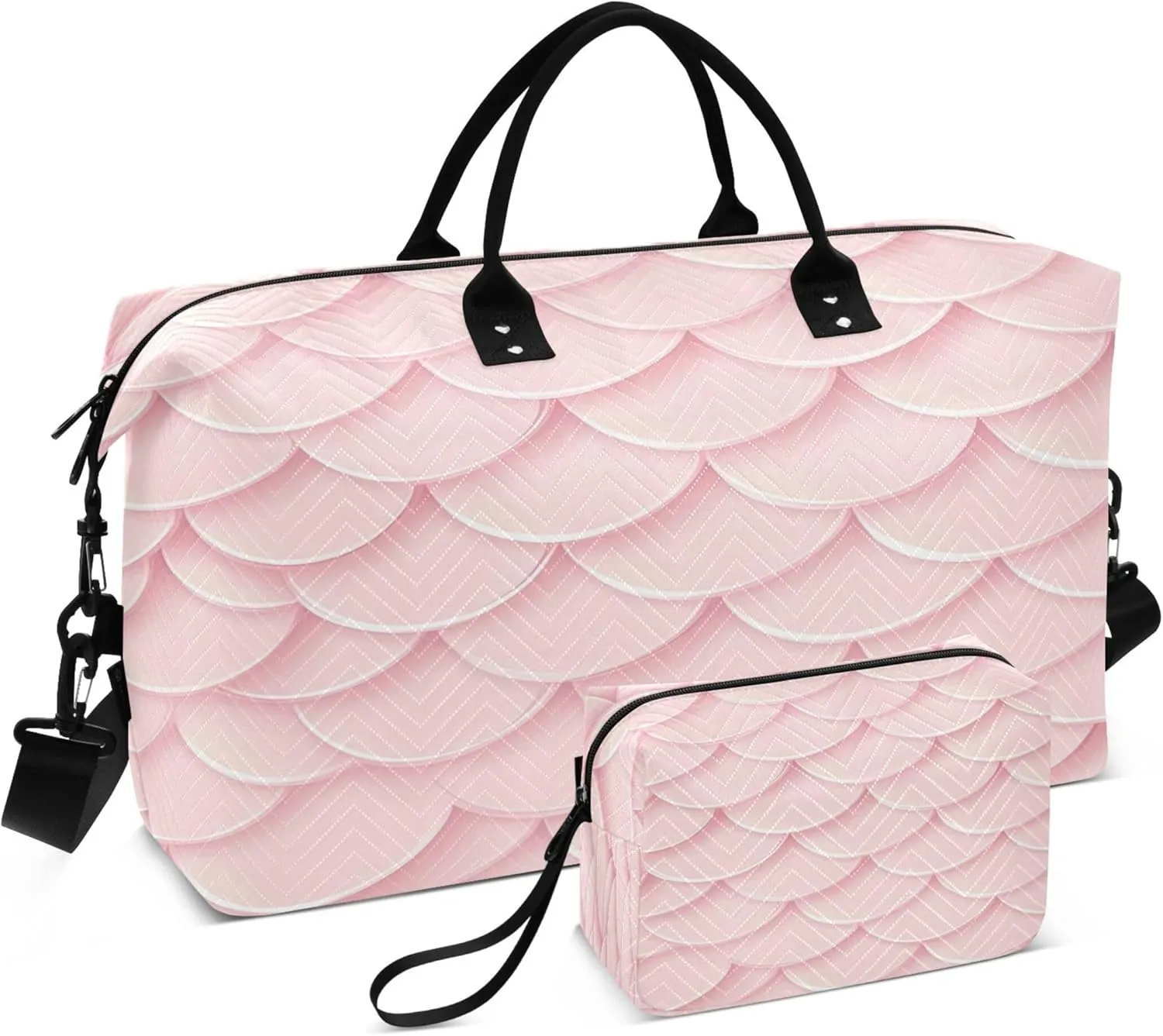 Mermaid Pink Scales Travel Duffel Bags Carry on Weekender Overnight Bag Large for Airplane with Toiletry Bag for Men Women