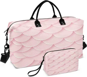 Mermaid Pink Scales Travel Duffel Bags Carry on Weekender Overnight Bag Large for Airplane with Toiletry Bag for Men Women