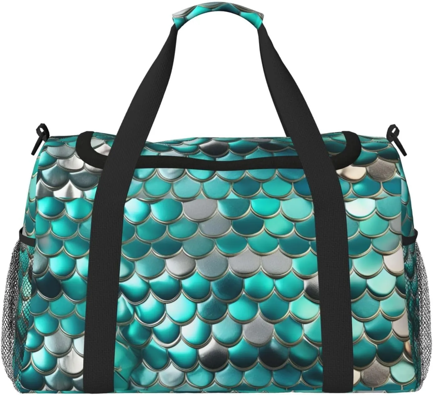 Mermaid Scale Print Travel Hand Travel Bag Weekender Overnight Carry On Tote Foldable Crossbody Bag