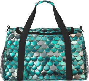 Mermaid Scale Print Travel Hand Travel Bag Weekender Overnight Carry On Tote Foldable Crossbody Bag