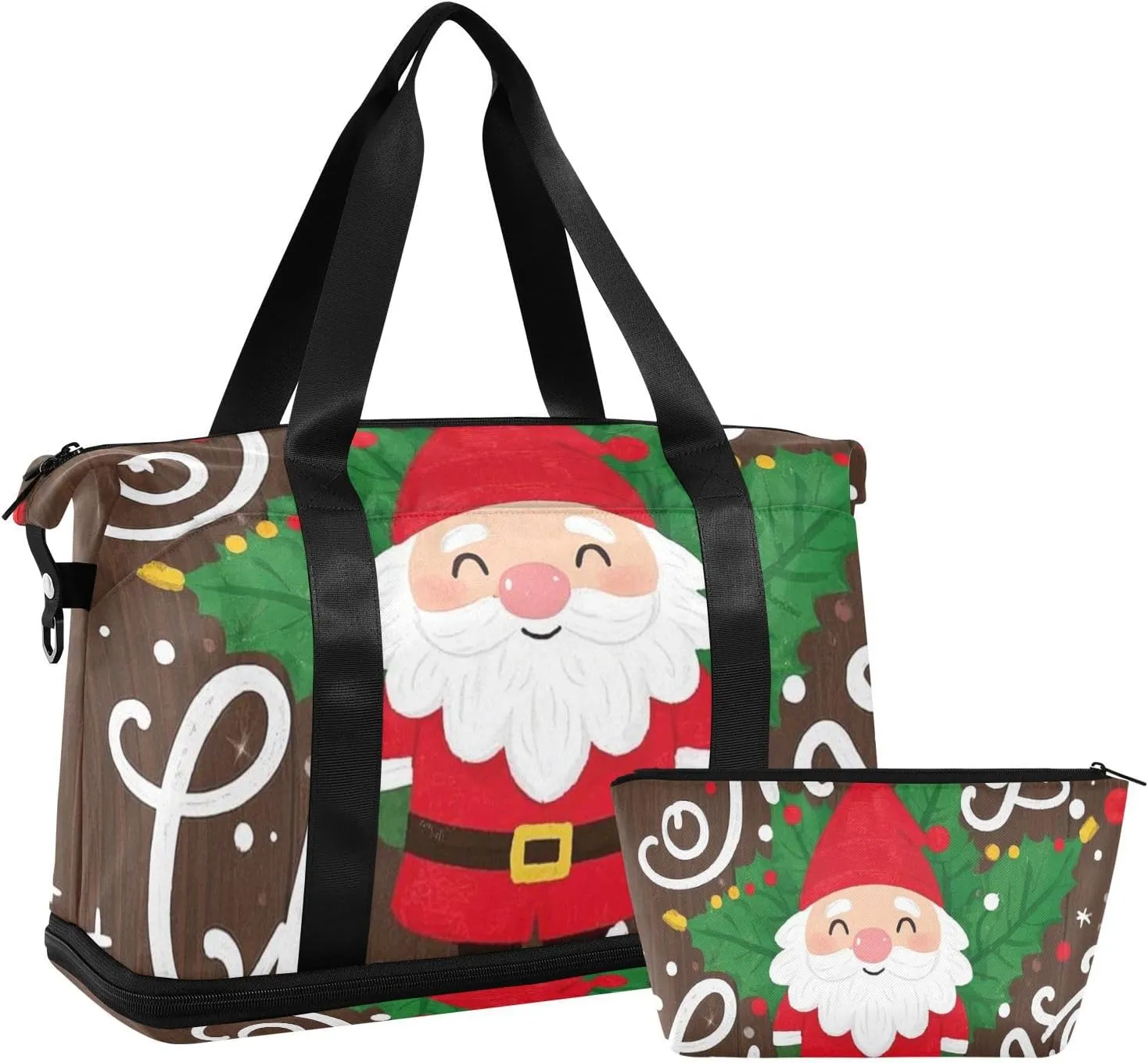 Merry Christmas Cartoon Dwarfs Duffel Bag Sport Training Bag with Toiletry Bag for Airplane Traveling Foldable