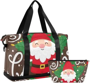 Merry Christmas Cartoon Dwarfs Duffel Bag Sport Training Bag with Toiletry Bag for Airplane Traveling Foldable