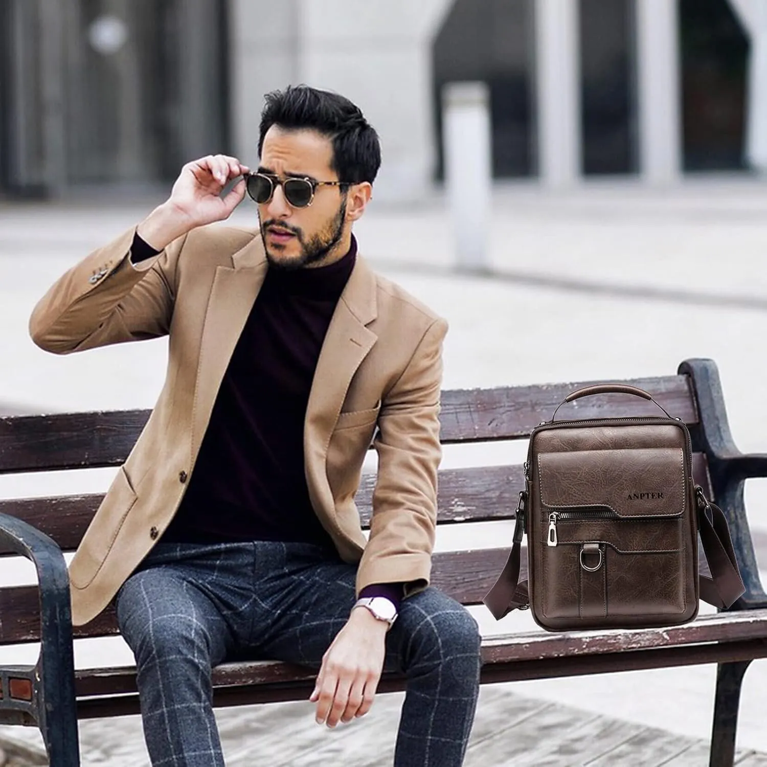 Messenger Bag for Men Crossbody Shoulder Purse Small Vintage PU Leather Satchel Pouch Side Crossover Handbag