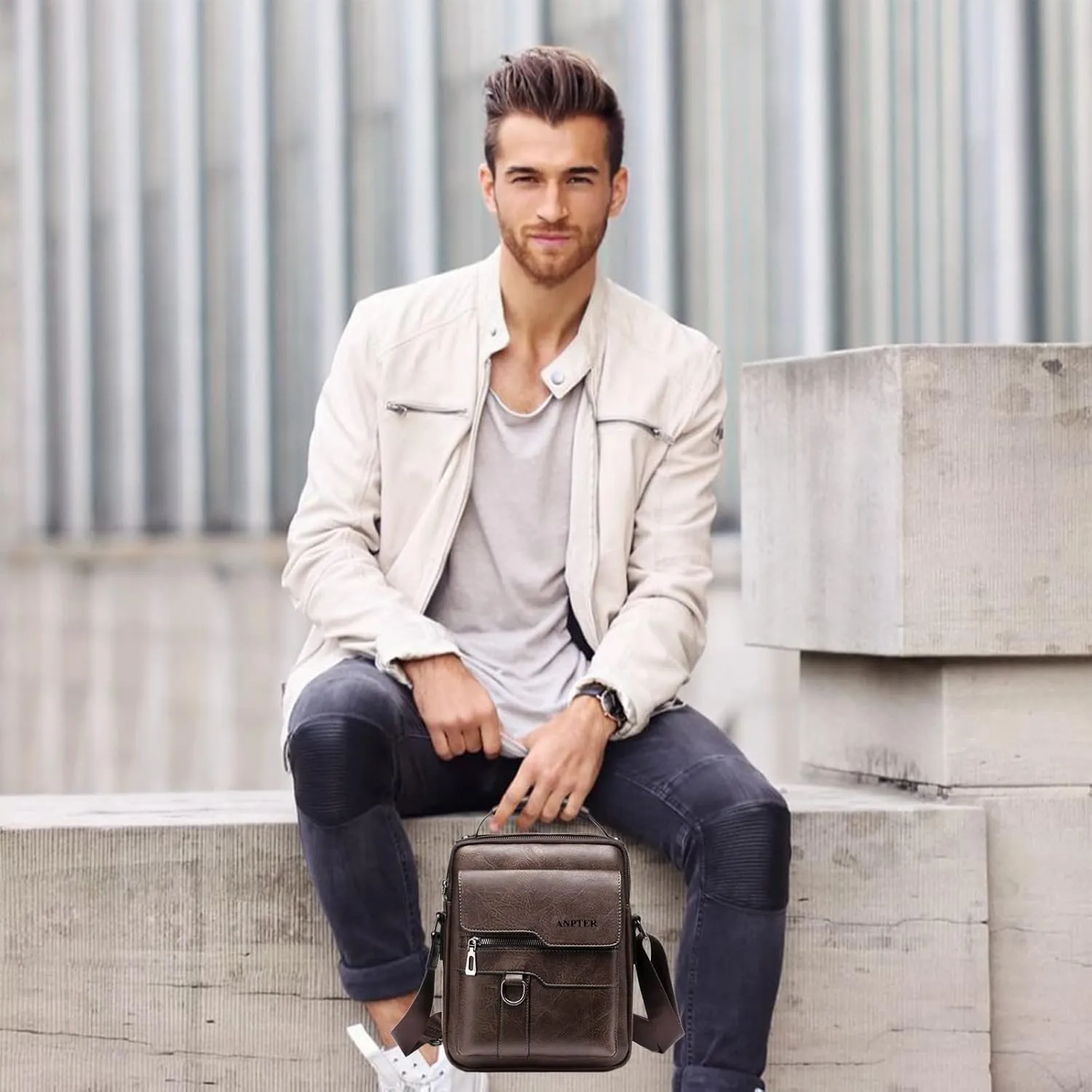 Messenger Bag for Men Crossbody Shoulder Purse Small Vintage PU Leather Satchel Pouch Side Crossover Handbag