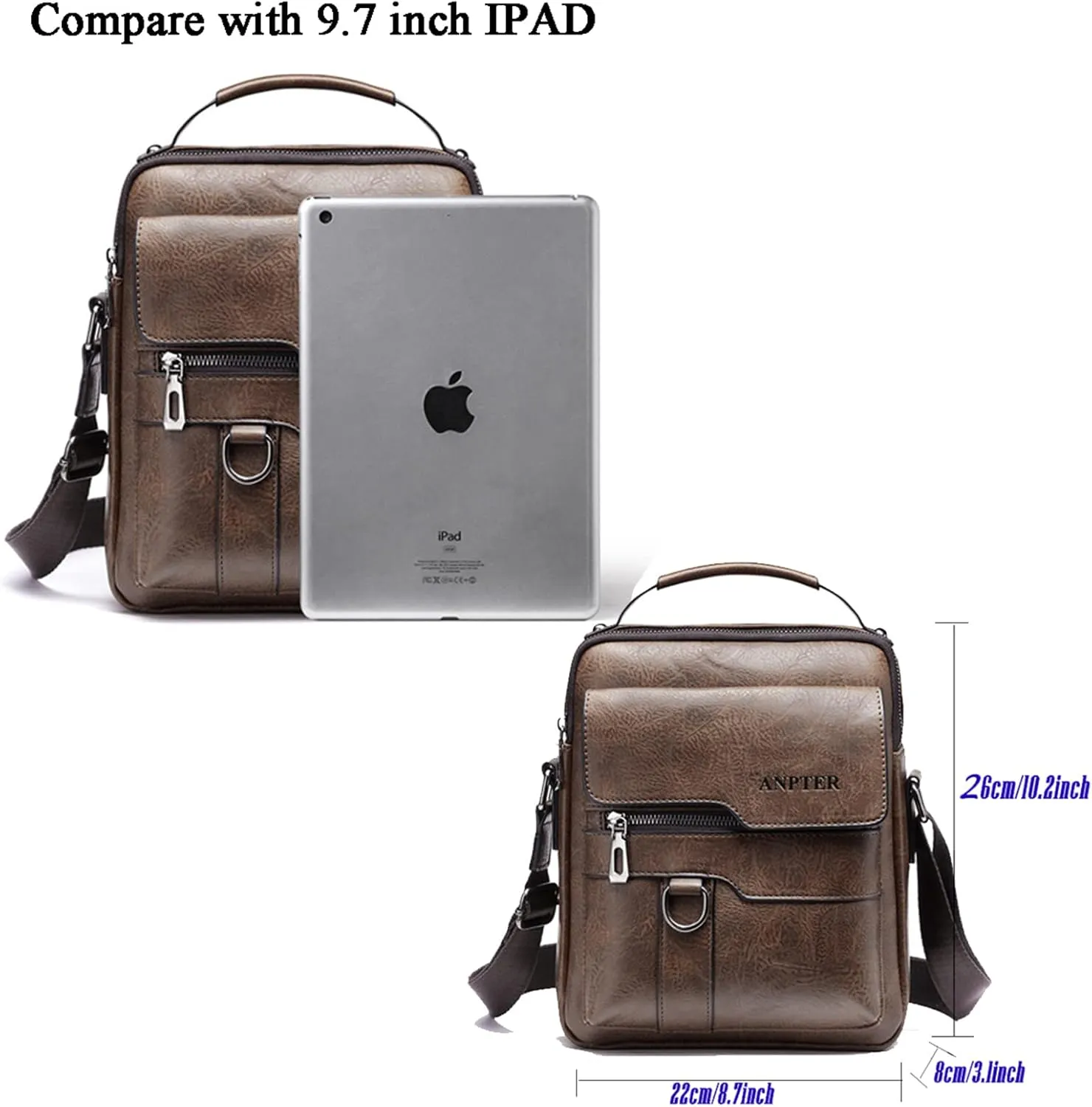 Messenger Bag for Men Crossbody Shoulder Purse Small Vintage PU Leather Satchel Pouch Side Crossover Handbag