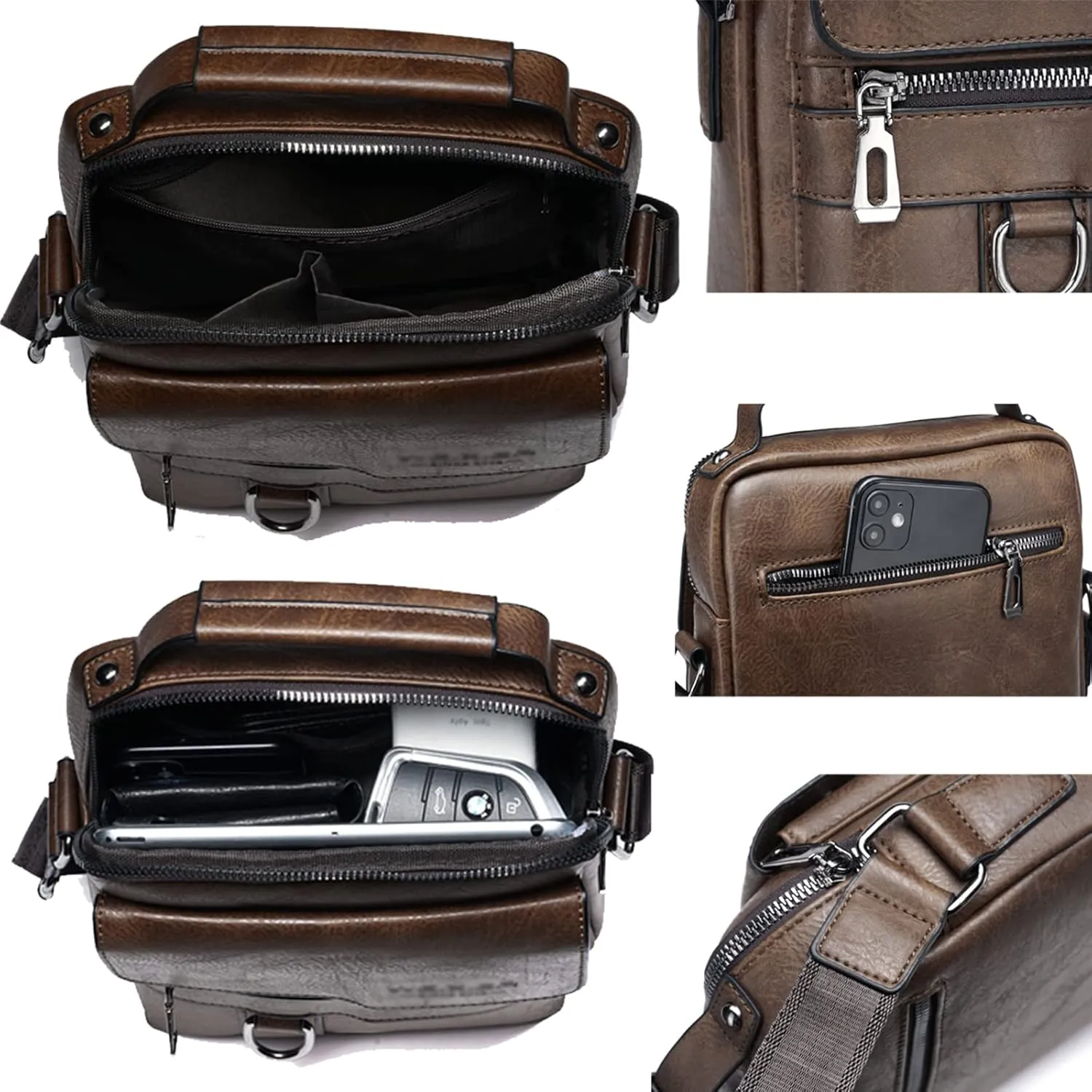Messenger Bag for Men Crossbody Shoulder Purse Small Vintage PU Leather Satchel Pouch Side Crossover Handbag