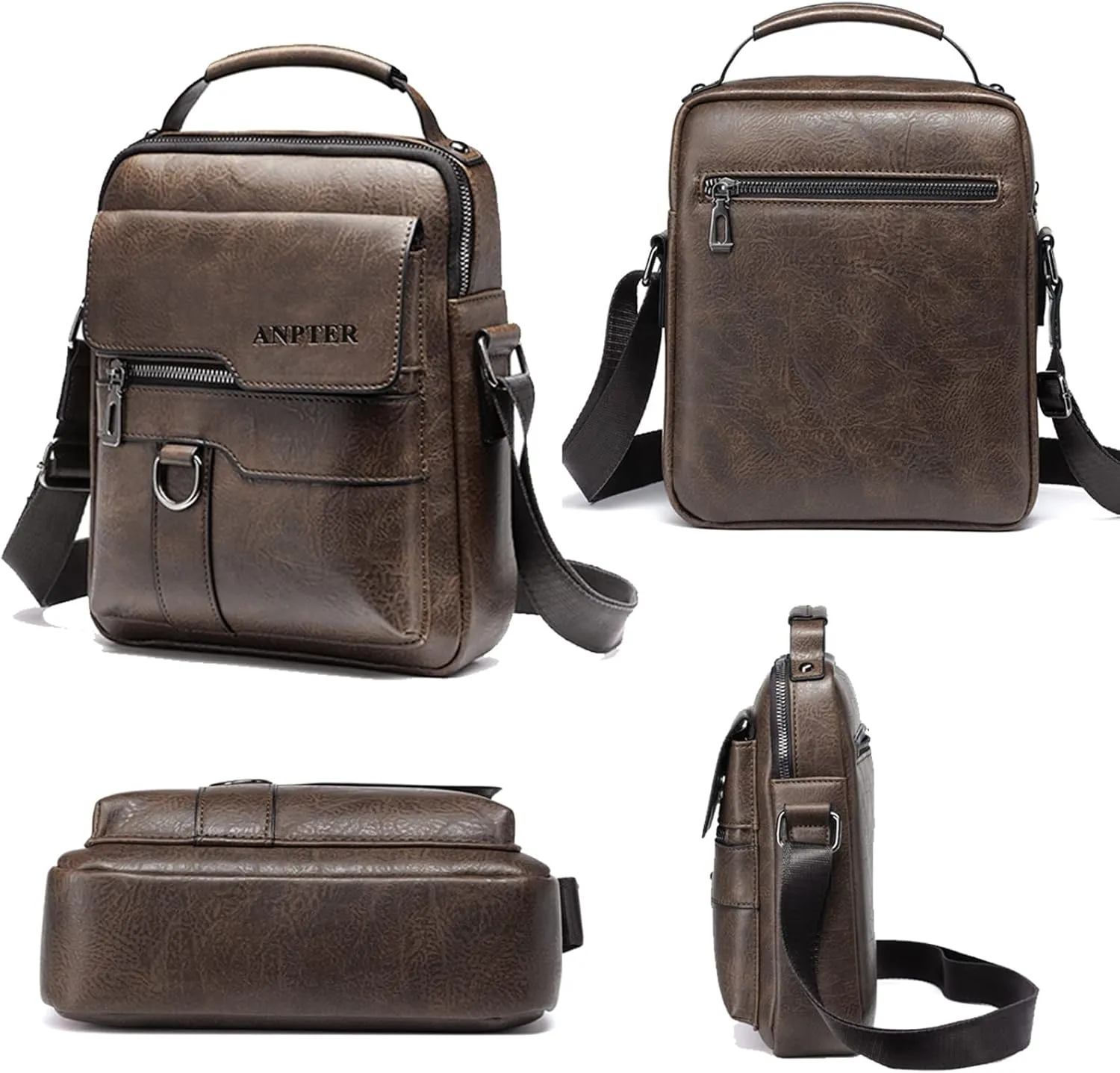 Messenger Bag for Men Crossbody Shoulder Purse Small Vintage PU Leather Satchel Pouch Side Crossover Handbag