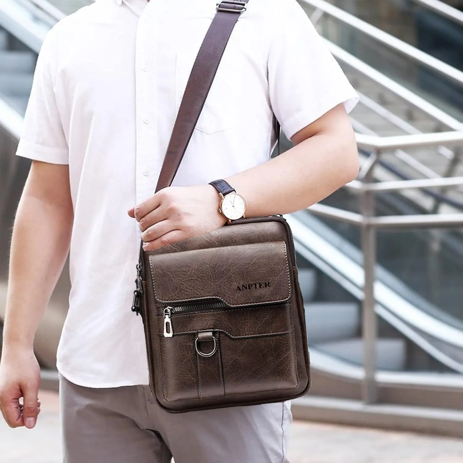 Messenger Bag for Men Crossbody Shoulder Purse Small Vintage PU Leather Satchel Pouch Side Crossover Handbag