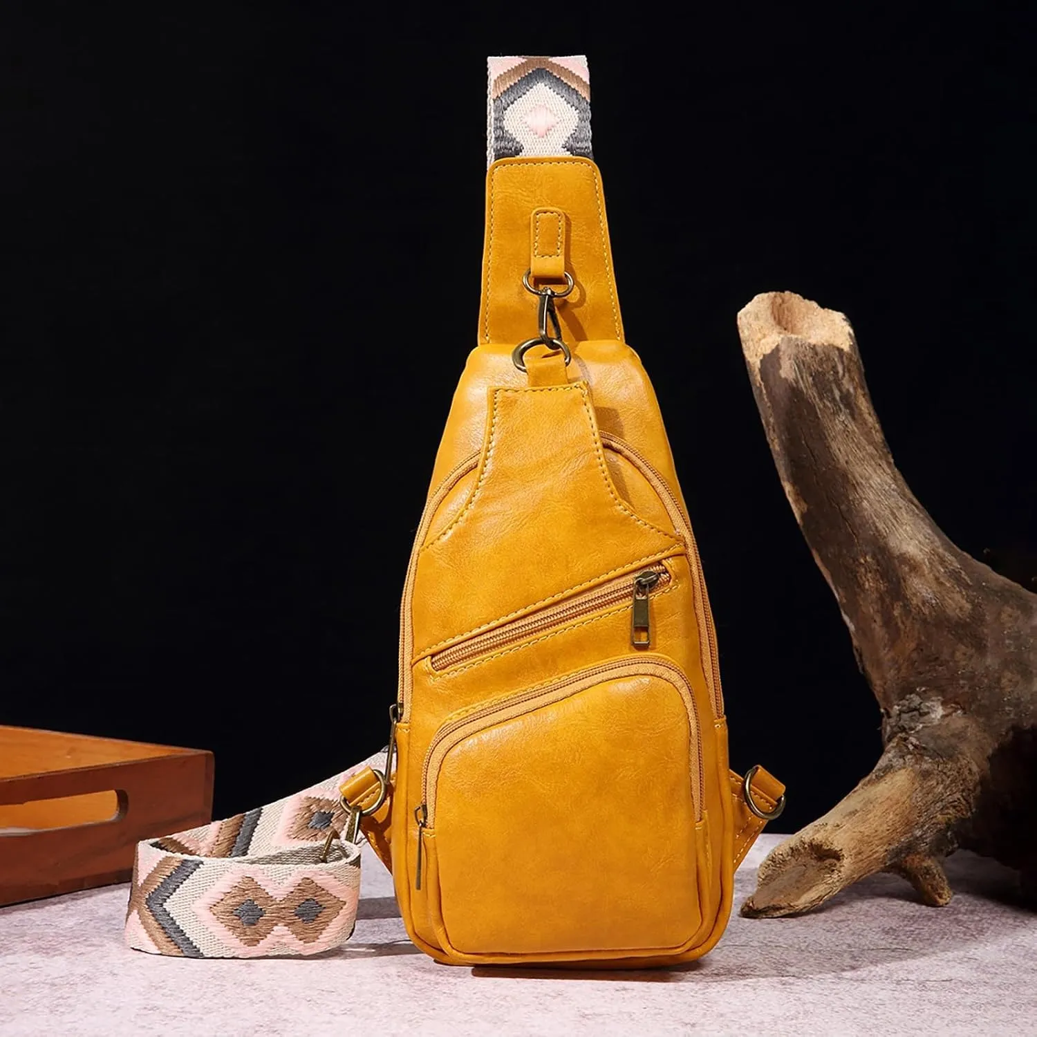 Messenger Briefcase Women Versatile Solid Color PU Ethnic Woven Strap Crossbody Bag Chest Bag