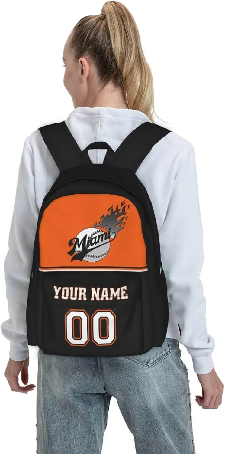 Miami Backpack,Custom Baseball Sports Backpack With Name And Number,Personalized High Capacity Casual Laptop Bag Travel Bag Gifts For Fans Men Women