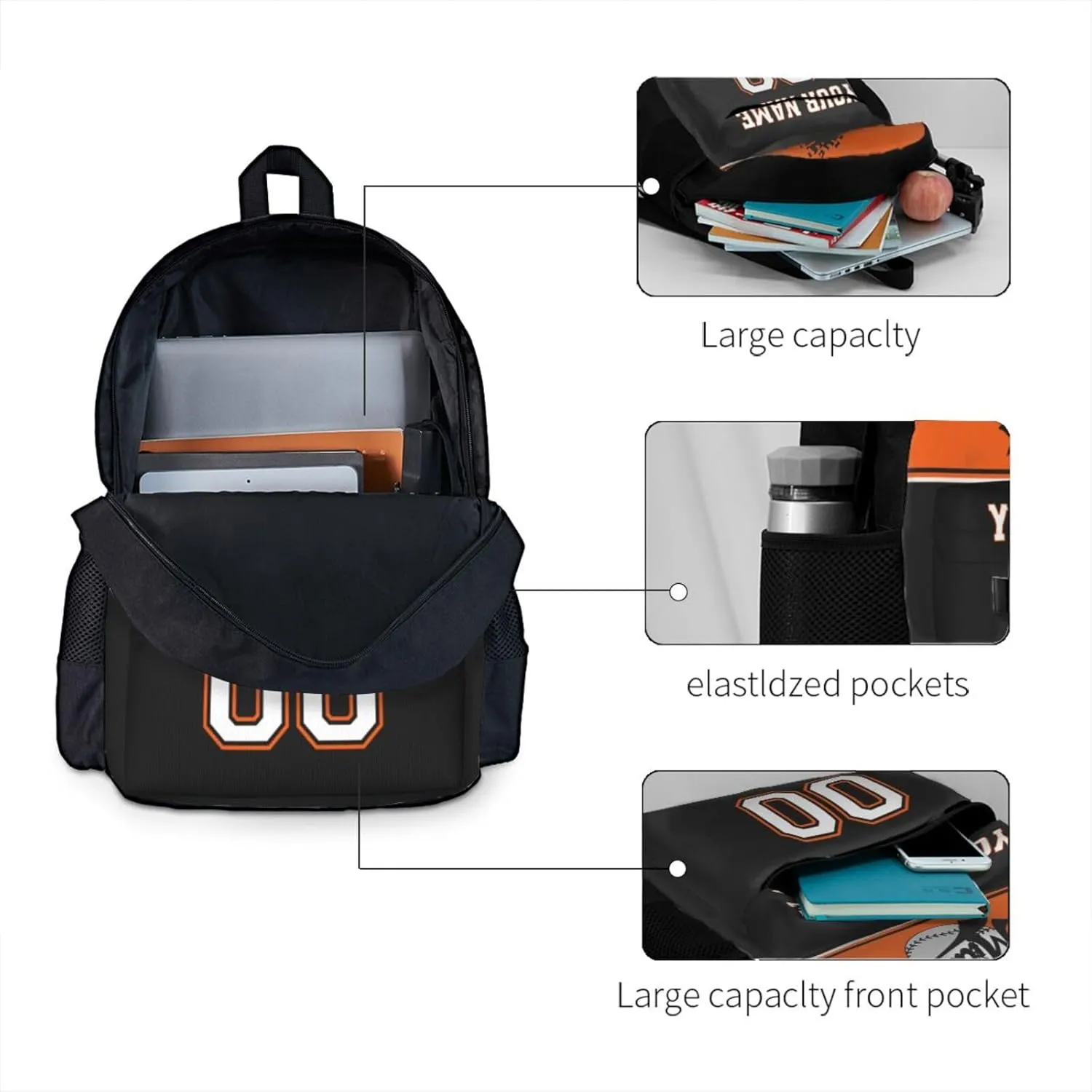 Miami Backpack,Custom Baseball Sports Backpack With Name And Number,Personalized High Capacity Casual Laptop Bag Travel Bag Gifts For Fans Men Women