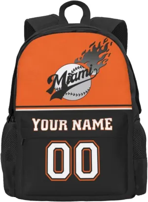 Miami Backpack,Custom Baseball Sports Backpack With Name And Number,Personalized High Capacity Casual Laptop Bag Travel Bag Gifts For Fans Men Women
