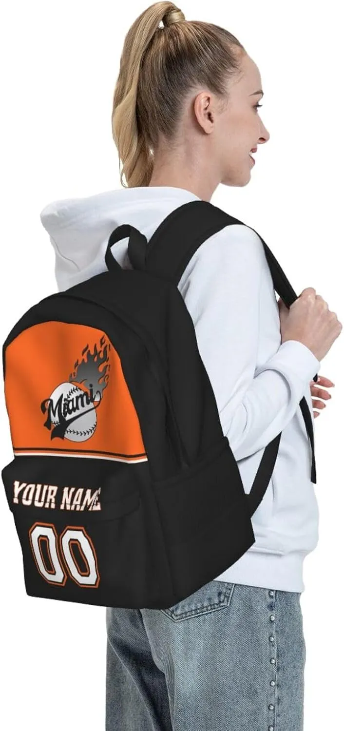 Miami Backpack,Custom Baseball Sports Backpack With Name And Number,Personalized High Capacity Casual Laptop Bag Travel Bag Gifts For Fans Men Women