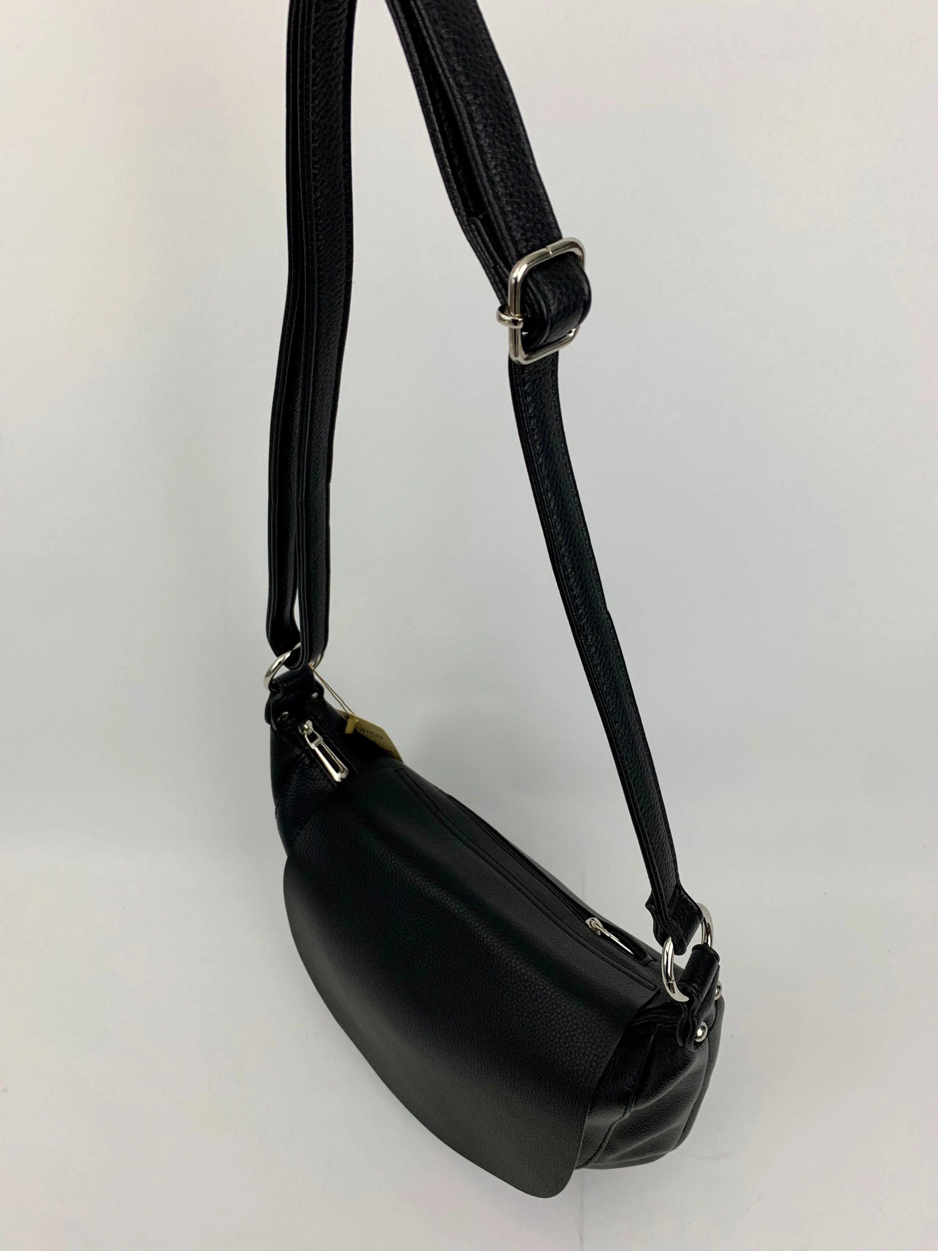 MIAMI BLACK - Soft faux leather saddle crossbody bag
