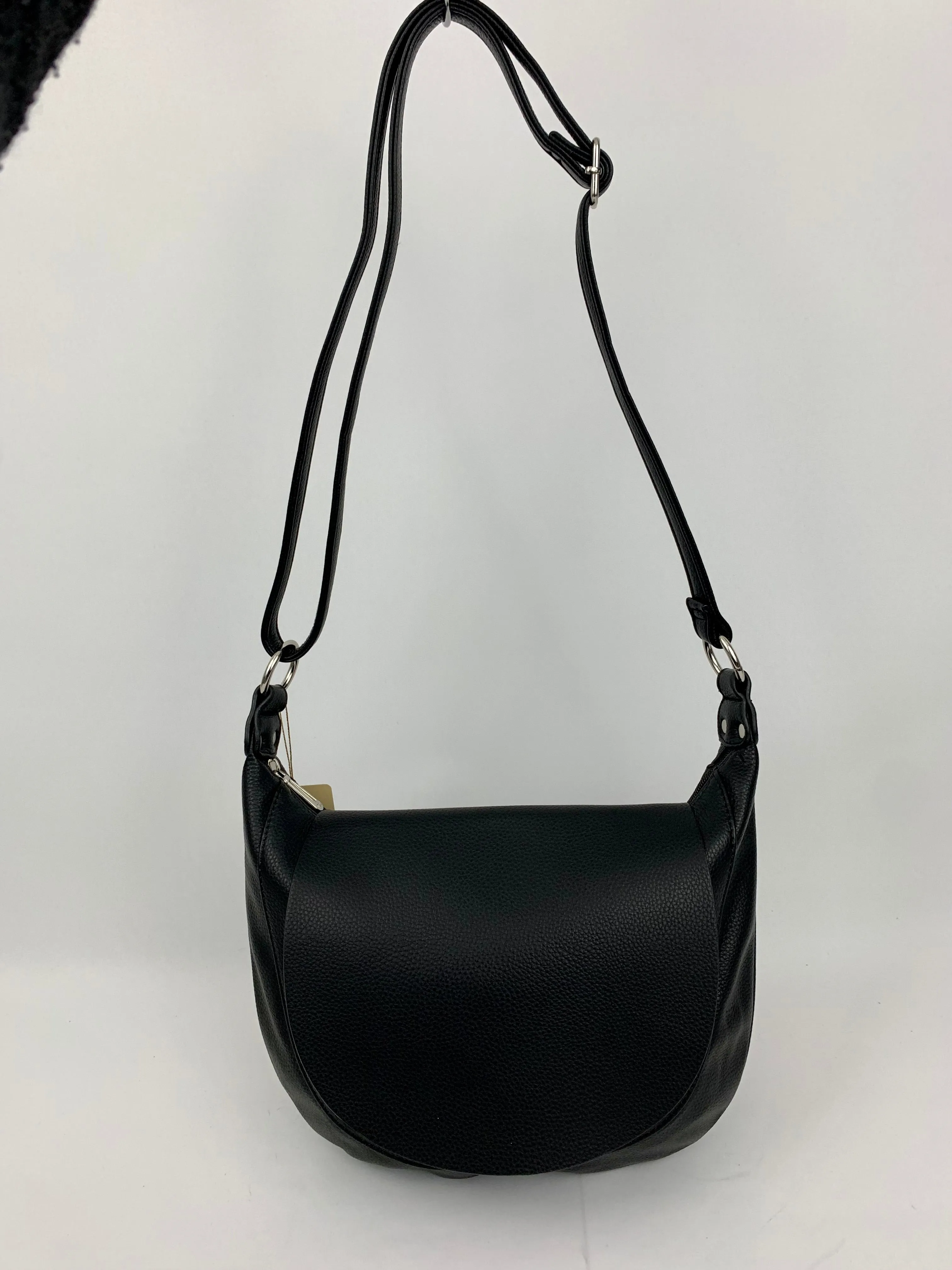 MIAMI BLACK - Soft faux leather saddle crossbody bag