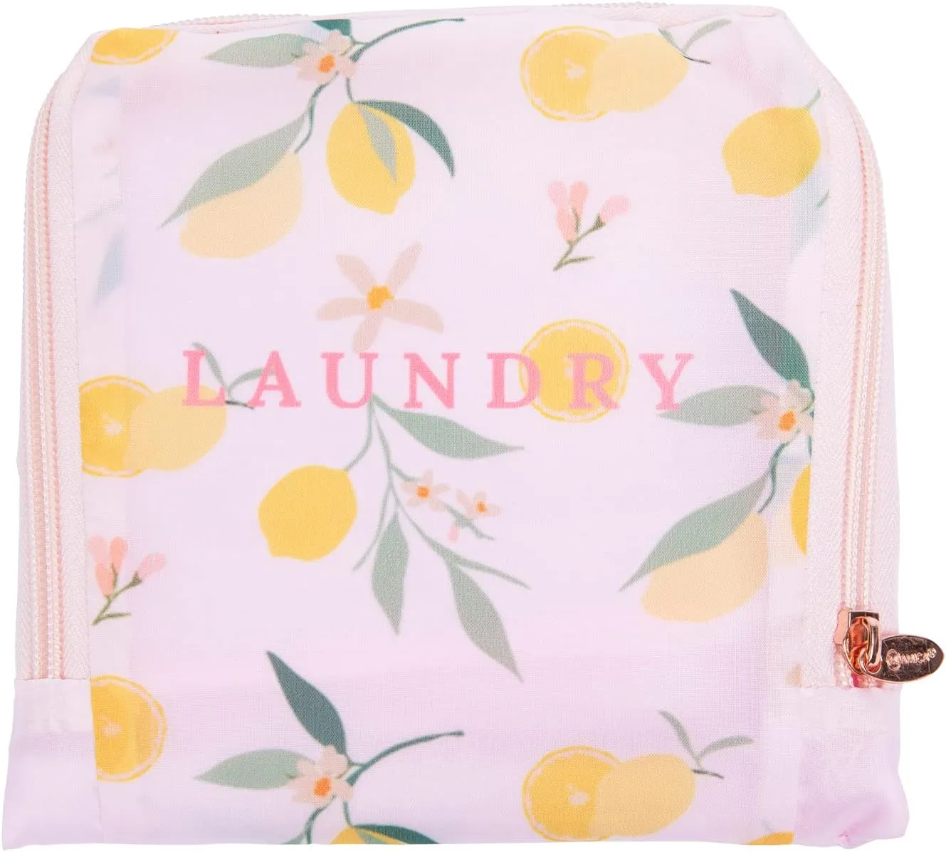 Miamica Travel Laundry Bag, Pink Lemons – Measures 21” x 22” When Fully Opened – Foldable Laundry Bag with Drawstring Closure – Durable, Lightweight Travel Accessories