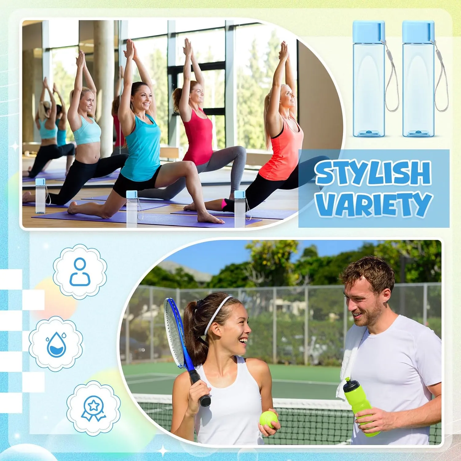 Mifoci 20 Pieces Water Bottle Bulk 17 oz Plastic Water Bottles Bulk Gym Sports Adults Reusable Large Drinking Cups for Outdoor Fitness(Blue,Rectangle)