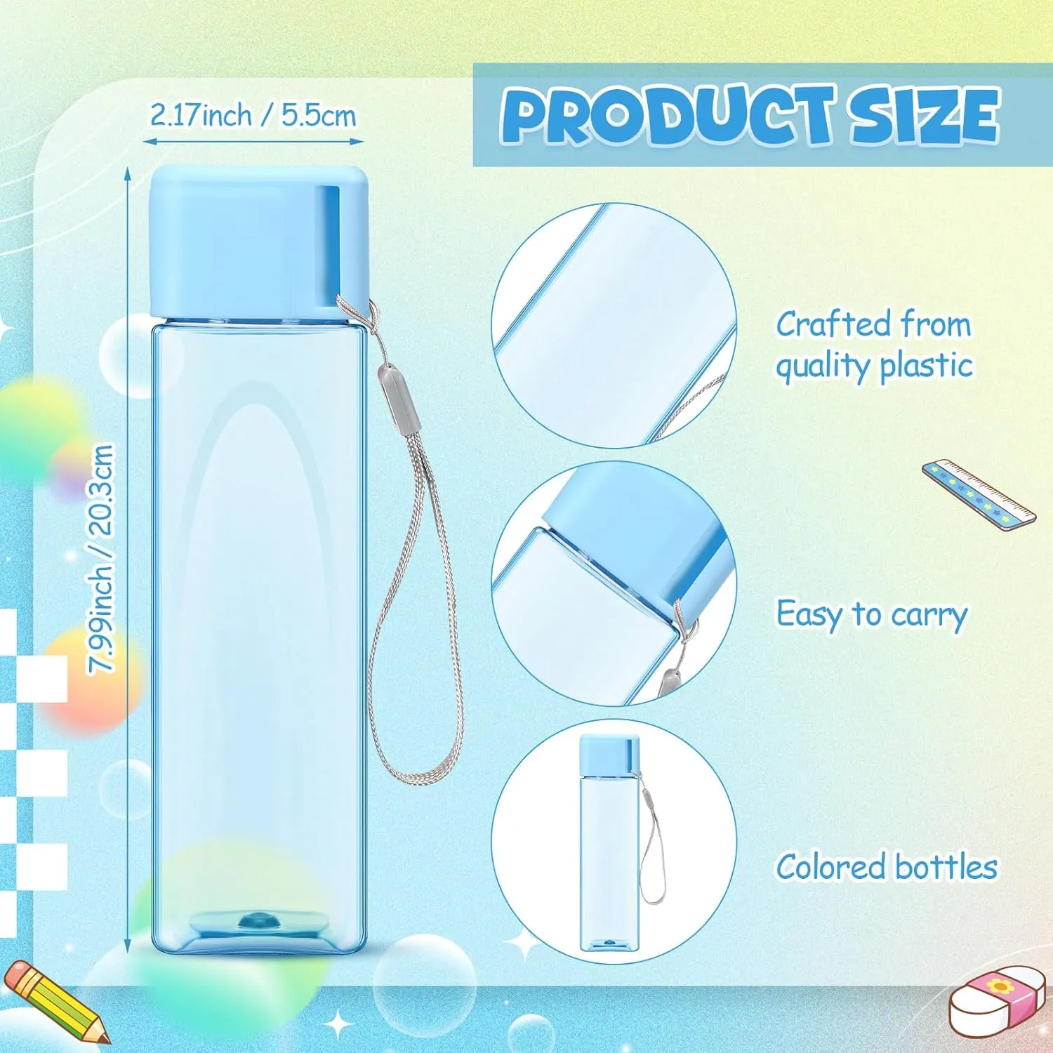 Mifoci 20 Pieces Water Bottle Bulk 17 oz Plastic Water Bottles Bulk Gym Sports Adults Reusable Large Drinking Cups for Outdoor Fitness(Blue,Rectangle)