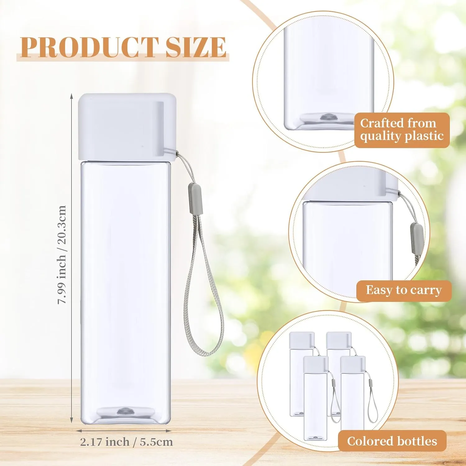 Mifoci 20 Pieces Water Bottle Bulk 17 oz Plastic Water Bottles Bulk Gym Sports Adults Reusable Large Drinking Cups for Outdoor Fitness(White,Rectangle)