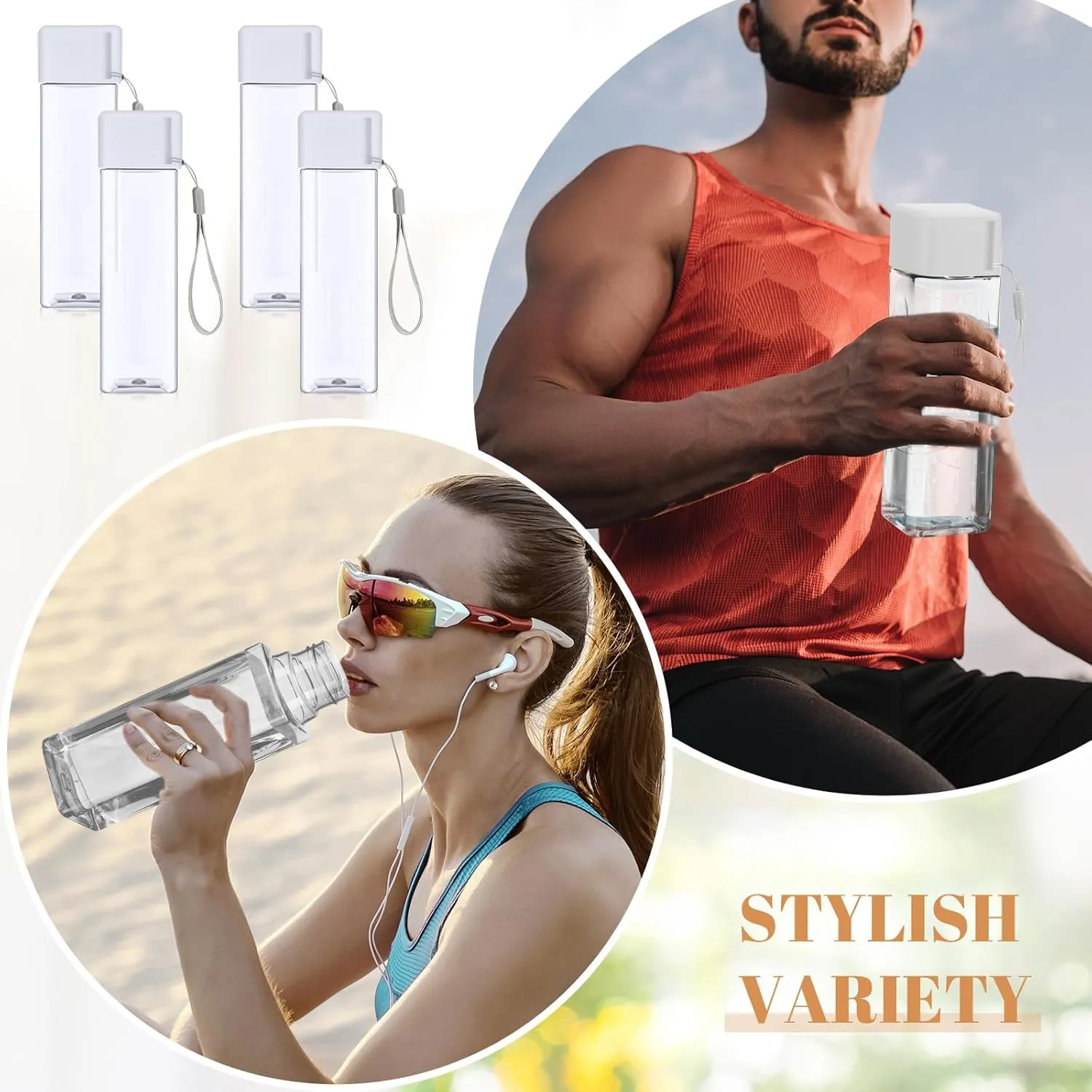 Mifoci 20 Pieces Water Bottle Bulk 17 oz Plastic Water Bottles Bulk Gym Sports Adults Reusable Large Drinking Cups for Outdoor Fitness(White,Rectangle)