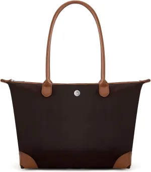 Milan Chiva Nylon Tote Bag for Women Large Shoulder Bag with Zipper Lightweight Foldable Work Tote