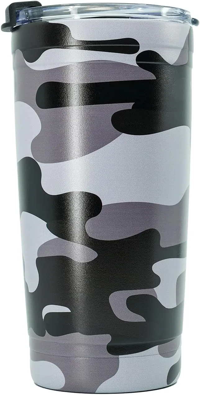 Military Gift Shop Black Camo 20oz Insulated Steel Tumbler with Leakproof Lid-Stainless Steel Vacuum Coffee Tumbler, Double Wall Coffee Cup, Thermal Travel Coffee Mug