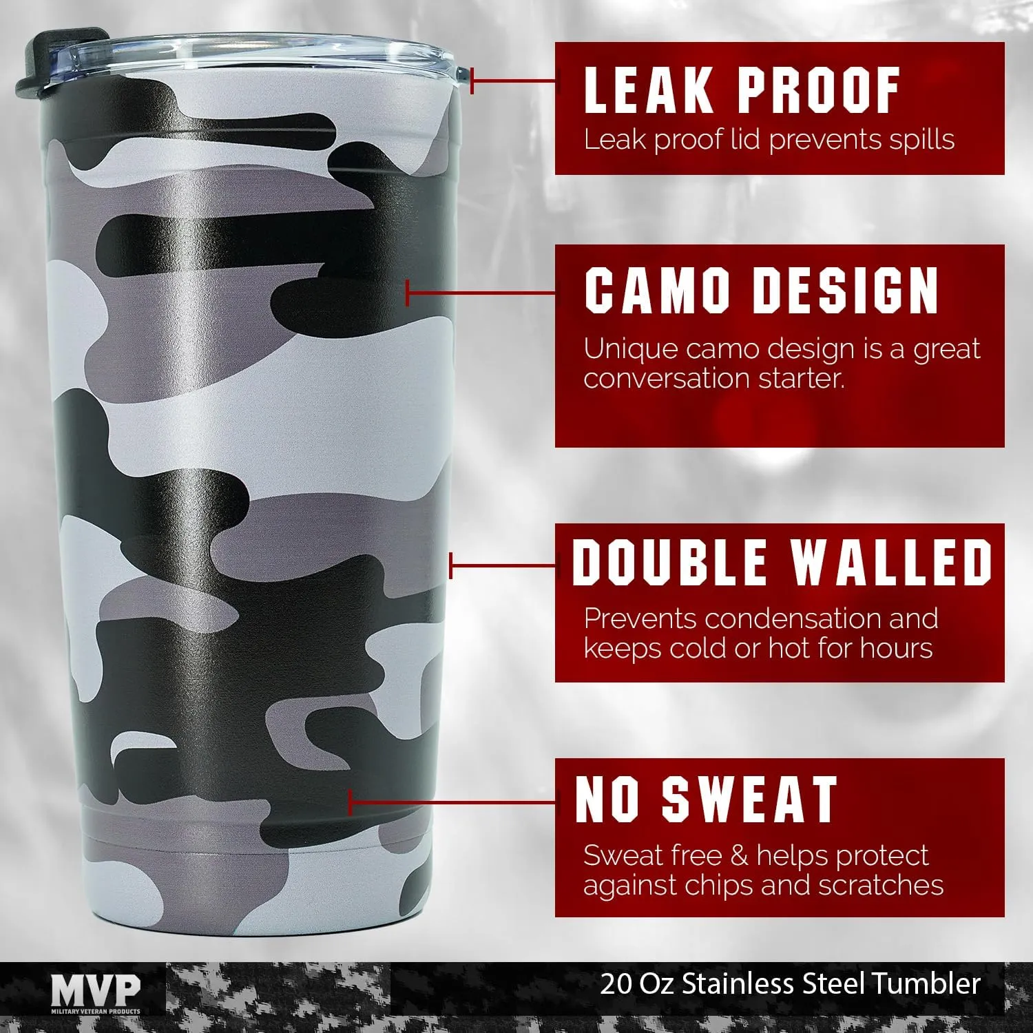 Military Gift Shop Black Camo 20oz Insulated Steel Tumbler with Leakproof Lid-Stainless Steel Vacuum Coffee Tumbler, Double Wall Coffee Cup, Thermal Travel Coffee Mug