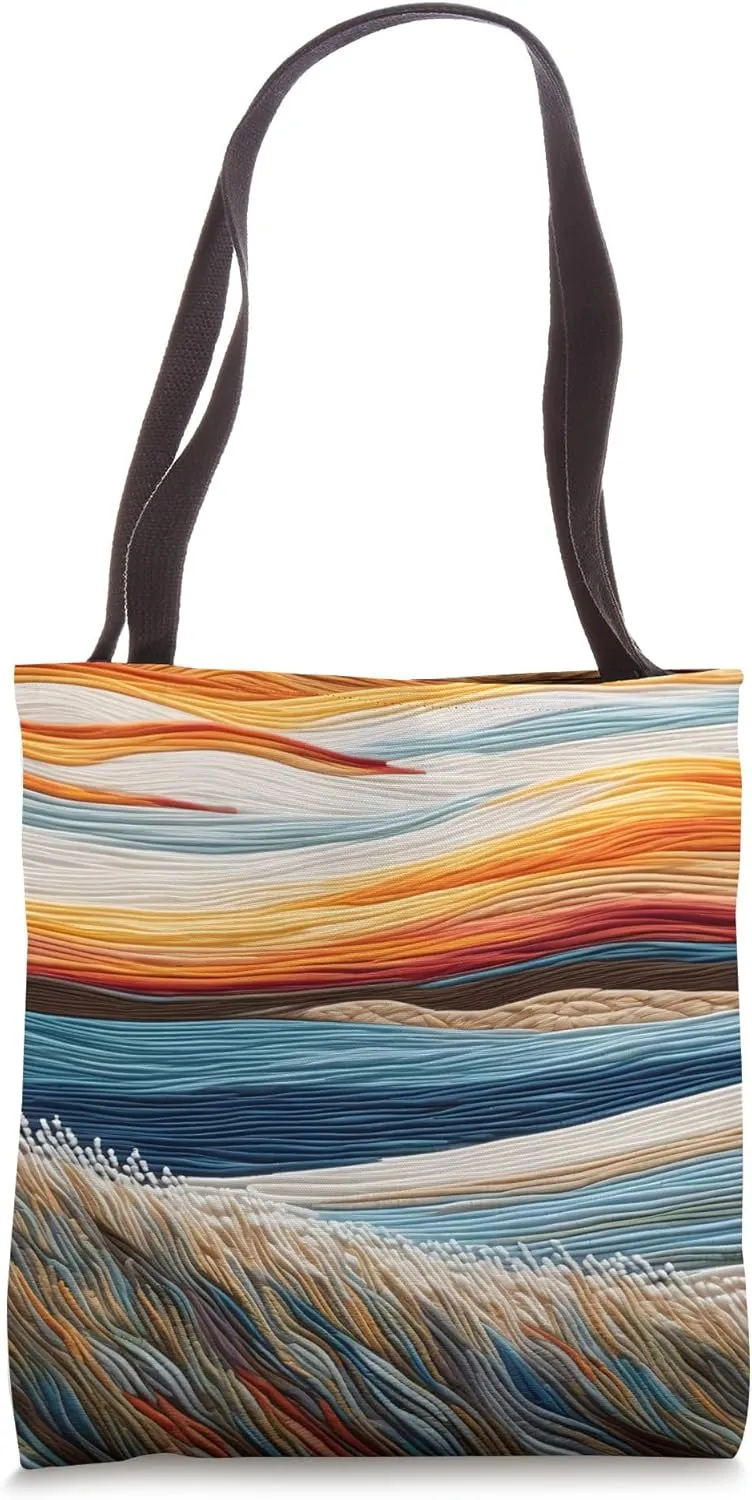 Minimalist Beach Dune Grasses Seashore Sunset Wave Art Tote Bag