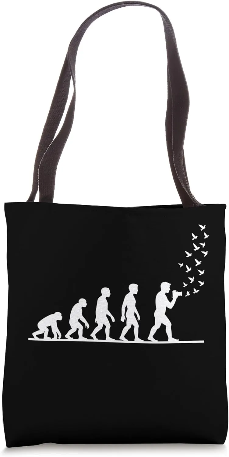 Minimalist Human Evolution Birding Birdwatcher Tote Bag