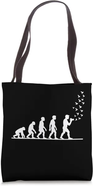 Minimalist Human Evolution Birding Birdwatcher Tote Bag