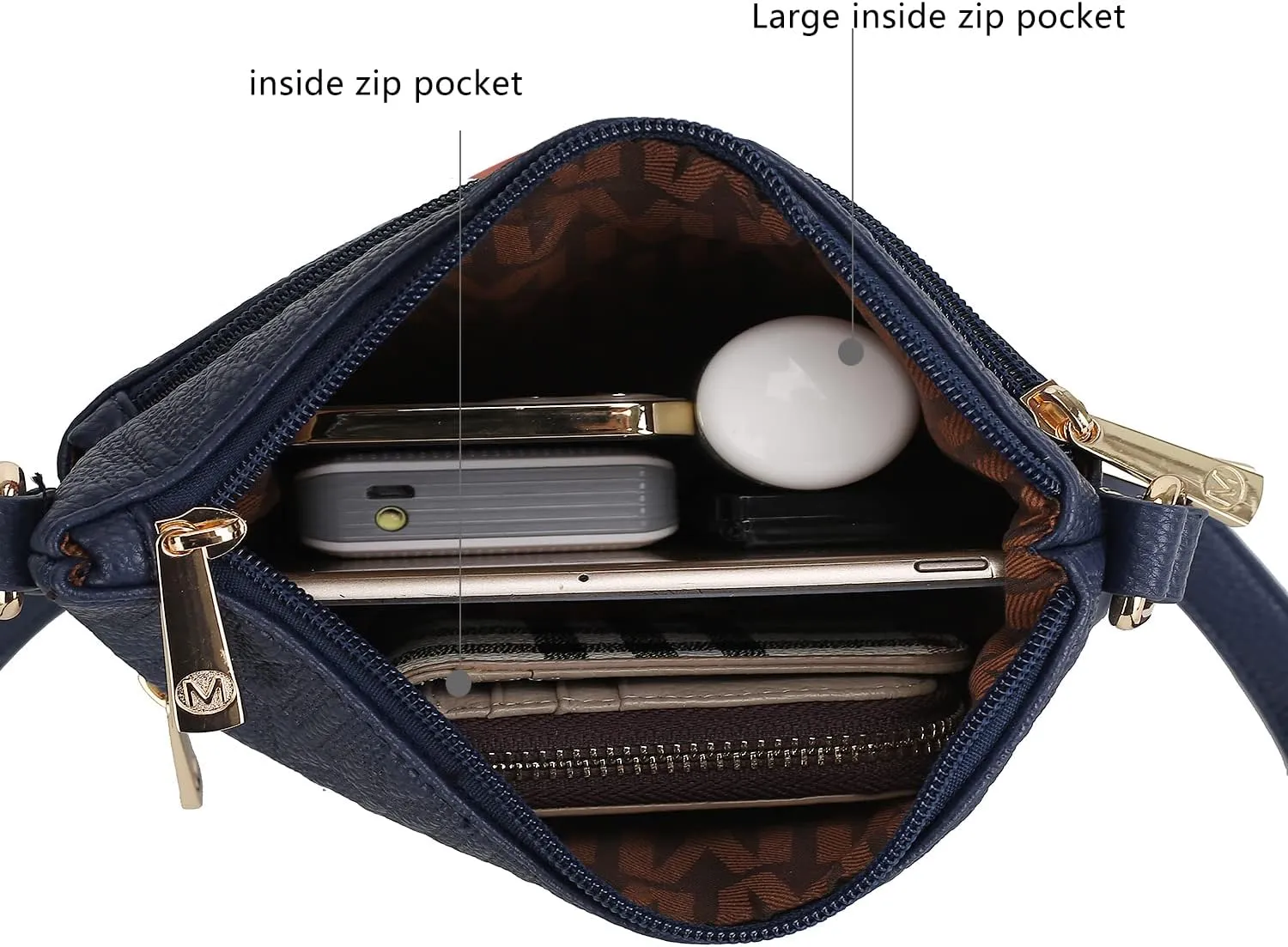 MKF Collection Crossbody Bag for Women, Vegan Leather Triple Zipper Handbag Crossover Bag Purse Shoulder Bag Strapby Mia K