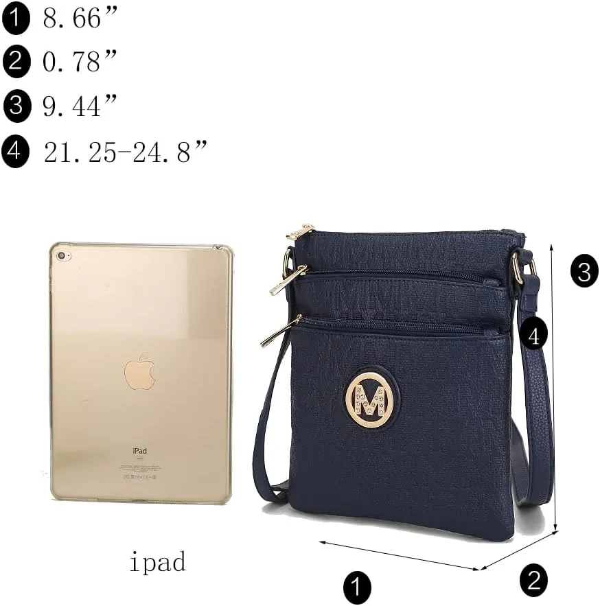MKF Collection Crossbody Bag for Women, Vegan Leather Triple Zipper Handbag Crossover Bag Purse Shoulder Bag Strapby Mia K