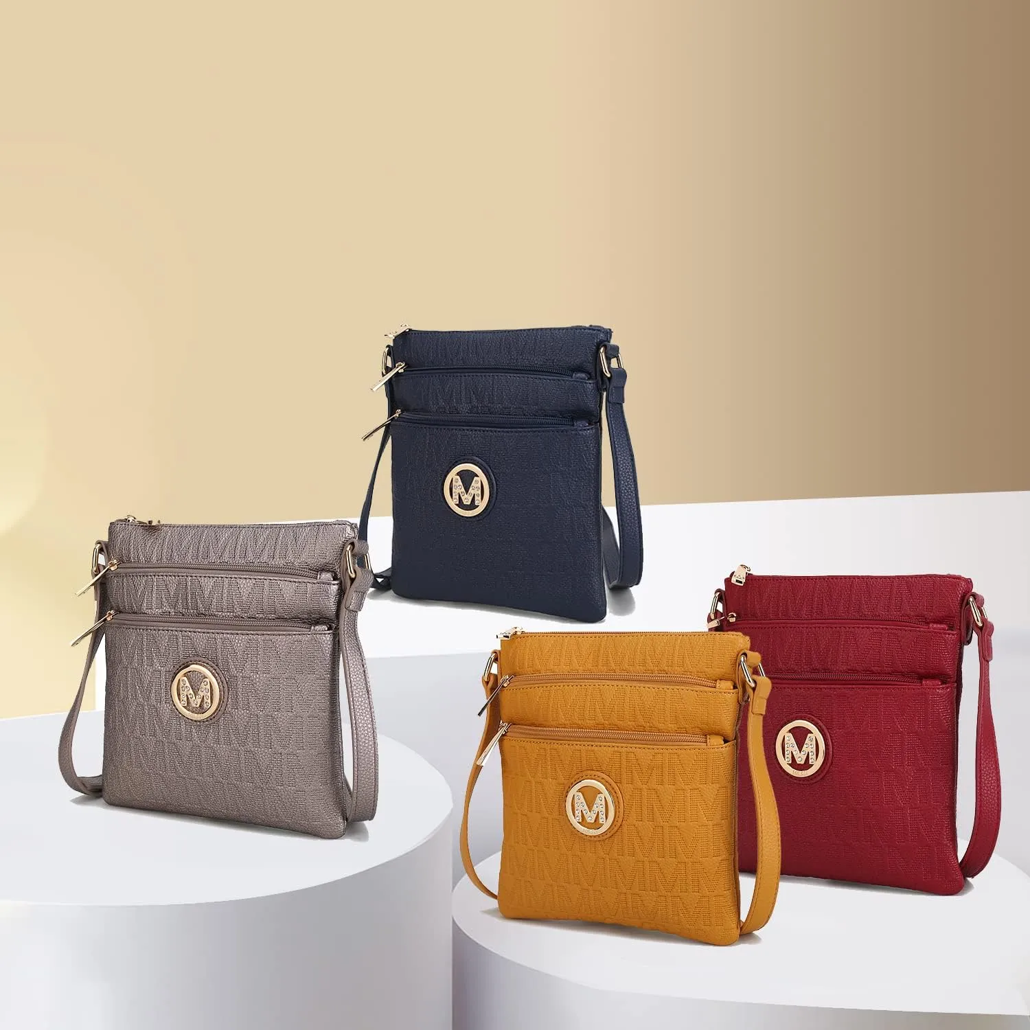 MKF Collection Crossbody Bag for Women, Vegan Leather Triple Zipper Handbag Crossover Bag Purse Shoulder Bag Strapby Mia K