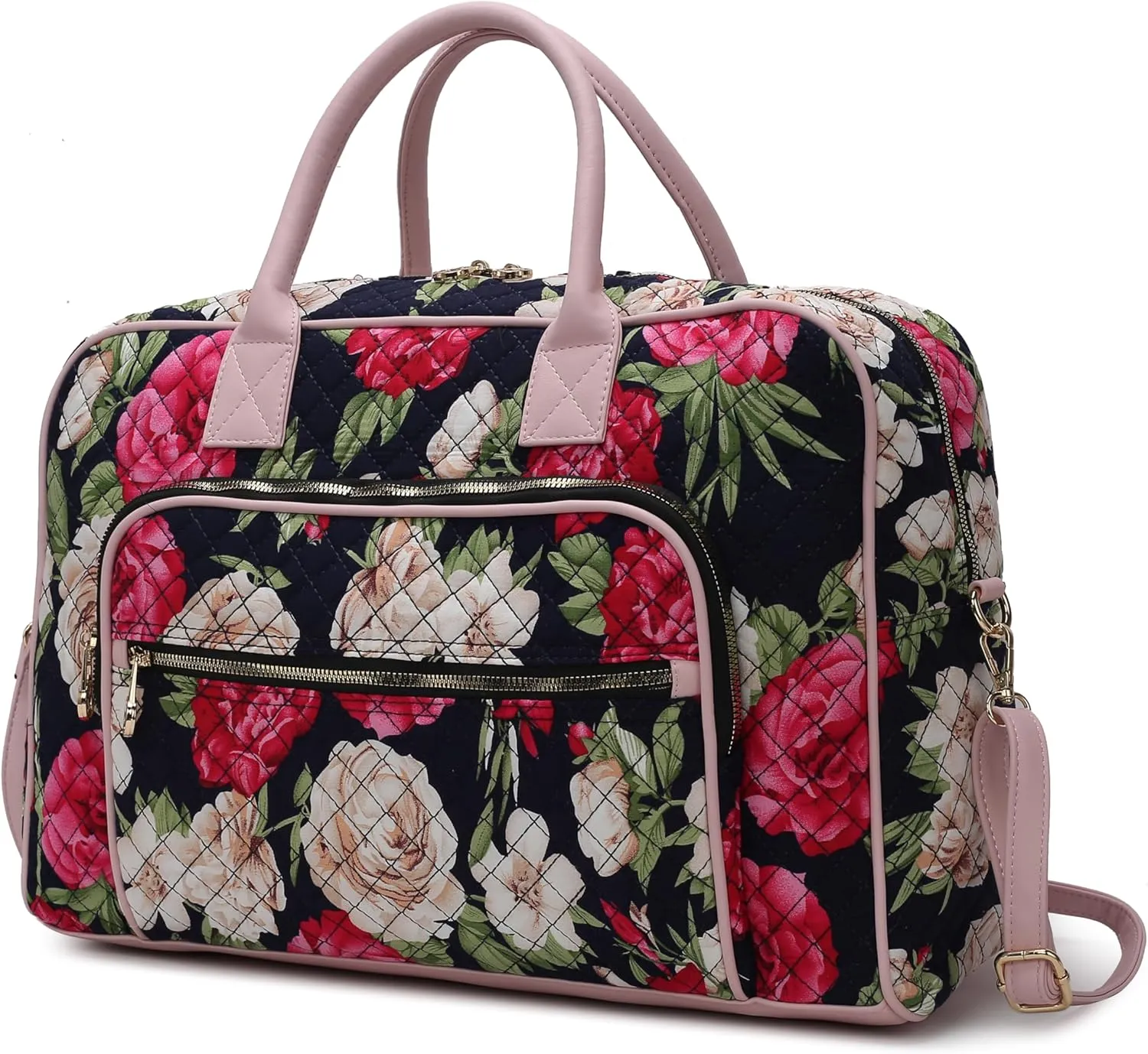 MKF Collection Travel Duffle Bag for Women, Quilted Cotton Large Fashion Weekender Carry-on Handbag by Mia K